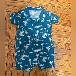 Carter's Teal and White Palm Print Romper